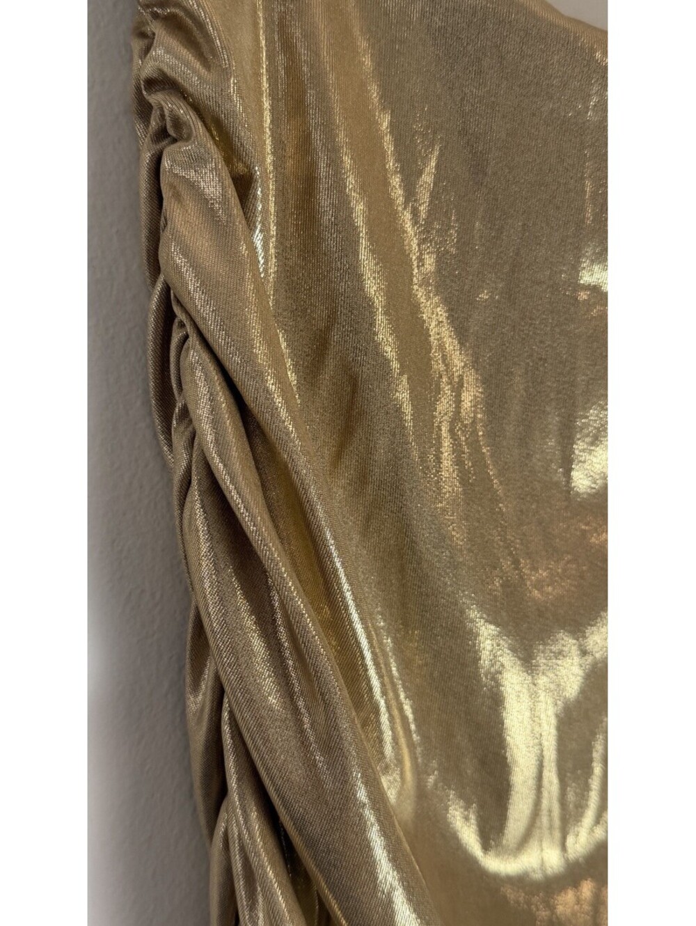 NORMA KAMALI SHIRRED METALLIC GOLD BODYCON SKIRT M - Picture 3 of 7
